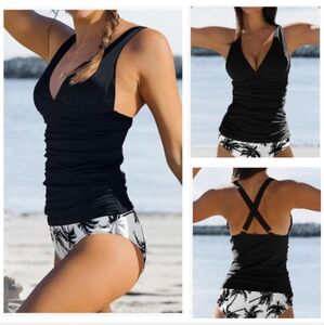 Beachsissi Women's Swimsuit V Neck Tummy Control Tankini Only . Size L